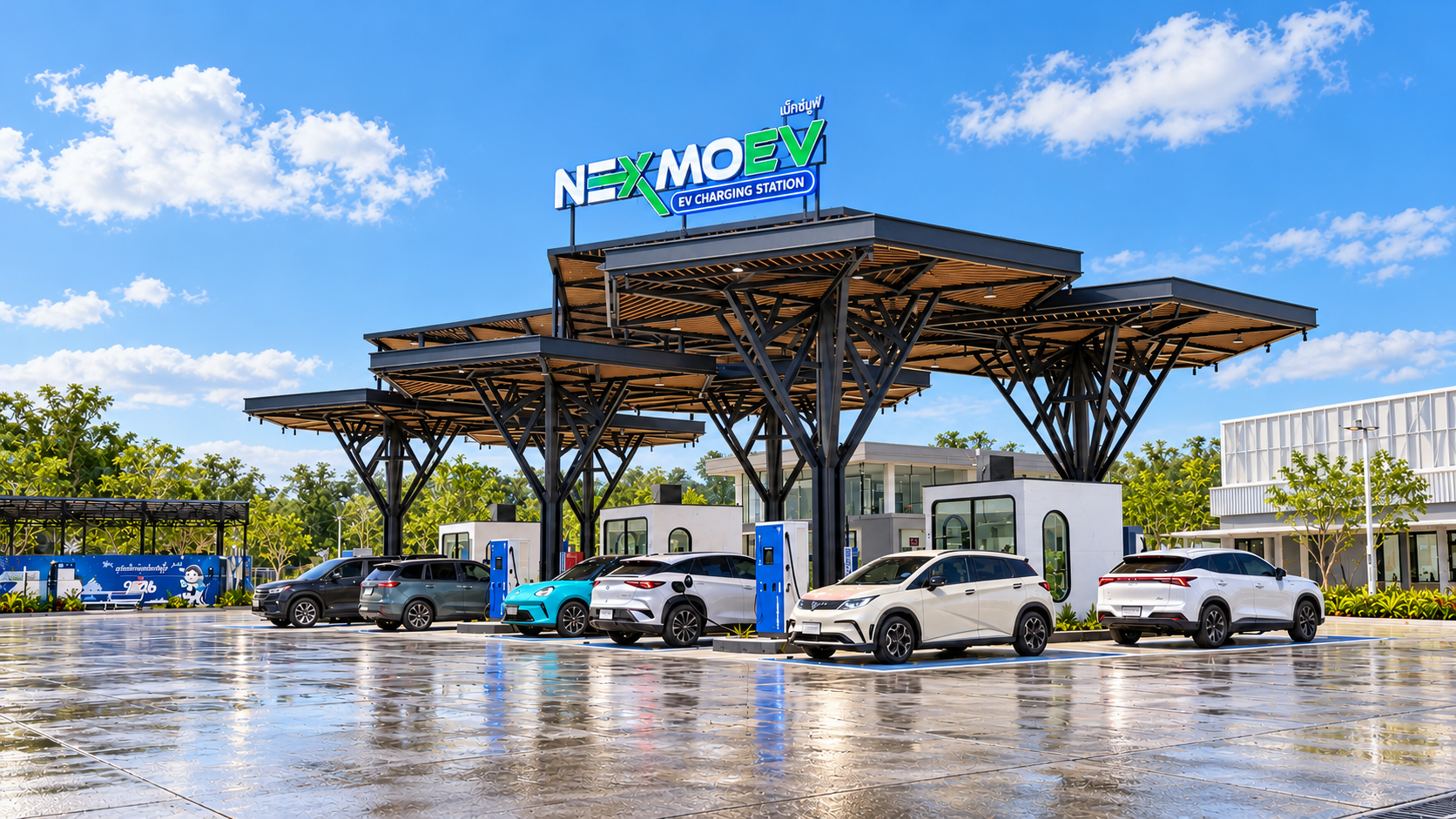 สถานีชาร์จ NEXMOEV ในบรรยากาศกลางวัน